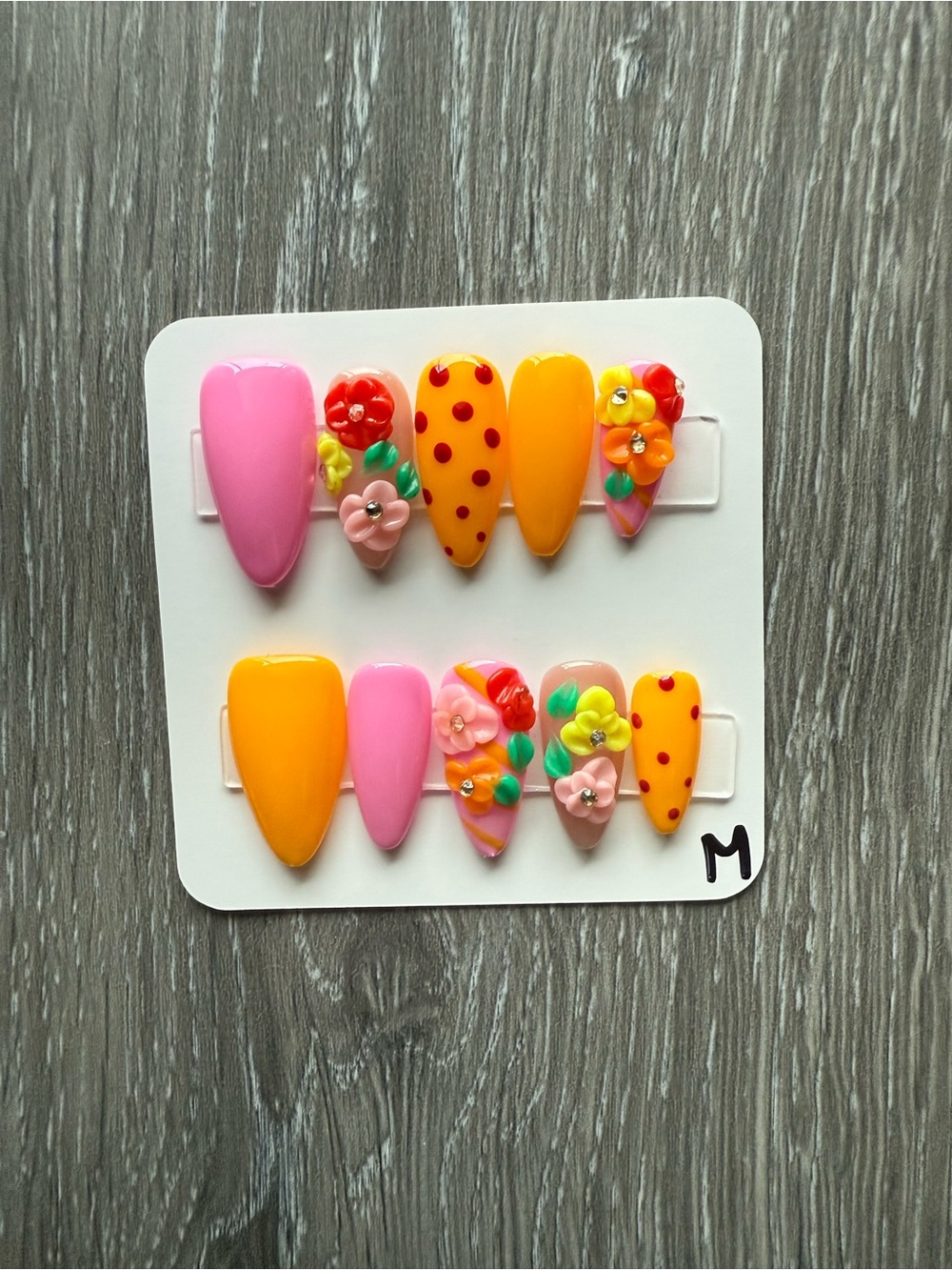 Bright Pink & Yellow Floral Press-On Nails Set
